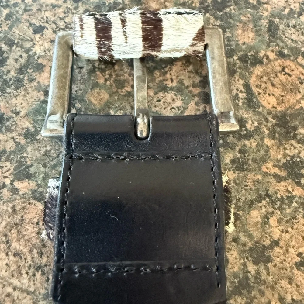 Linea Pelle Handmade Zebra Pony Hair Statement Belt Leather Western 38” Small